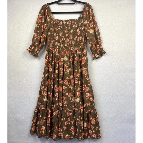 Baltic Born Olive Green Floral Maxi Dress with Pink Flowers - Picture 2 of 13